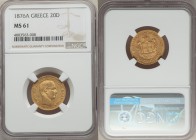 George I gold 20 Drachmai 1876-A MS61 NGC, Paris mint, KM49. An unusual Mint State survivor of this one-year emission, some light contact marks presen...