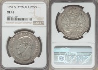 Republic Peso 1859 XF45 NGC, KM178. Only a one-year type that is markedly difficult to found outside of lower, VF grades. From the Engelen Collection ...