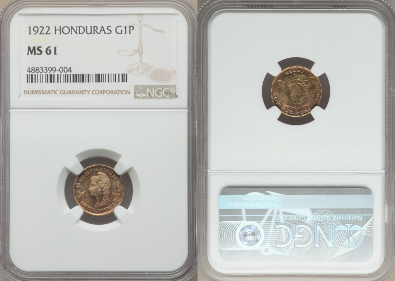 Republic gold Peso 1922 MS61 NGC, KM56. A remarkably high grade for this small g...