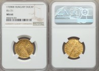 Karl VI gold Ducat 1720 K-B MS64 NGC, Kremnitz mint, KM291, Fr-171. Beautifully lustrous and freshly crisp, a bit of waviness a small price to pay for...