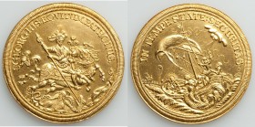 "St. George" gold Medallic Multiple Ducat ND (19th-20th Century) Choice UNC (light surface hairlines), KM-Unl., Fr-Unl. 38mm. 24.03gm. Unsigned. A ver...