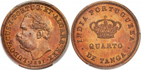 Goa. Luiz I 1/4 Tanga 1881 MS64 Red and Brown PCGS, KM308. Lustrous and volcanic red, with a few light spots of toning in the fields. Tied for finest ...