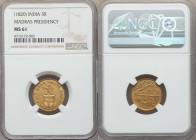British India. Madras Presidency gold 5 Rupees (1/3 Mohur) ND (1820) MS61 NGC, Madras mint, KM422, Pr-244. Issued by the East India Company. Very ligh...