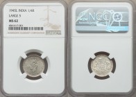British India. George VI 1/4 Rupee 1945-L MS62 NGC, Lahore mint, KM547, S&W-9.100. Large 5 variety. A very rare mint and variety within the series whi...