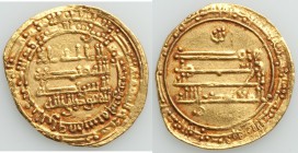 Abbasid. al-Mu'tamid (AH 256-279 / AD 870-892) gold Dinar AH 263? (AD 876/7) About XF (clipped), al-Rafiqa mint, A-239.4 (R), Bernardi-175Hn (RR). 22m...