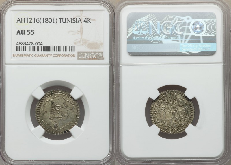 Ottoman Empire. Selim III 4 Kharub AH 1216 (1801/2) AU55 NGC, Tunus mint (in Tun...