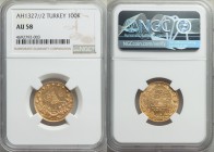 Ottoman Empire. Mehmed V gold 100 Kurush AH 1327 Year 2 (1910/1) AU58 NGC, Constantinople mint (in Turkey), KM794, Fr-61a. High grade with abundant lu...