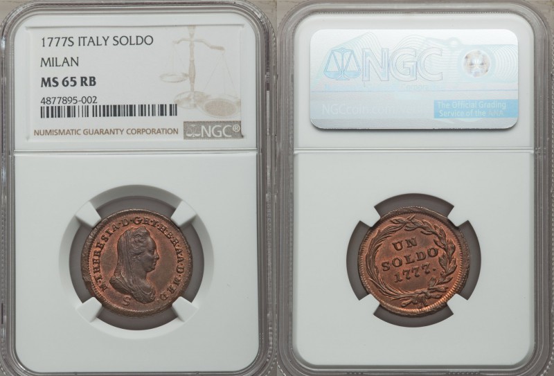 Milan. Maria Theresa Soldo 1777-S MS65 Red and Brown NGC, Schmollnitz mint, KM18...