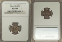 Naples. Ferdinand IV 3 Cavalli 1789-P MS66 Brown NGC, KM199. An utterly phenomenal grade for any issue from the 18th century, let alone a minor denomi...