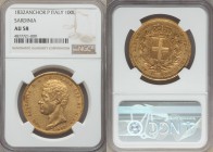 Sardinia. Carlo Alberto gold 100 Lire 1832 (Anchor)-P AU58 NGC, Genoa mint, KM133.2. A premium grade for this larger gold type, currently tied for the...