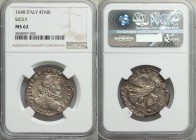 Sicily. Philip IV of Spain 4 Tari 1648 IP-MP MS62 NGC, Messina mint, KM21, Spahr-22. Somewhat crude but still attractive for the type. A seldom offere...