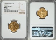 Venice. Paolo Rainier (1779-1789) gold Zecchino ND MS65 NGC, KM714. Crude engraving as is nearly always the case with this coinage, but lustrous and s...