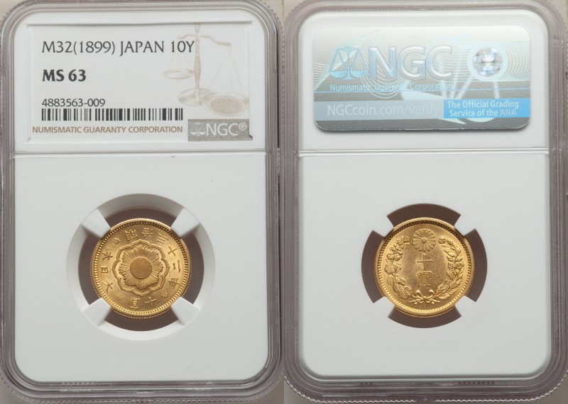 Meiji gold 10 Yen Year 32 (1899) MS63 NGC, KM-Y33. Supremely satiny for the assi...