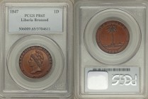 Republic bronzed Proof Cent 1847 PR65 PCGS, KM1. The first regular issue coin of the Republic of Liberia. Rich reddish-brown color with significant lu...