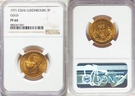 Jean gold Proof Essai 5 Francs 1971 PR64 NGC, KM-E84. A near-gem gold Essai with subdued reflectivity and almost no marks of note (save for one on Jea...