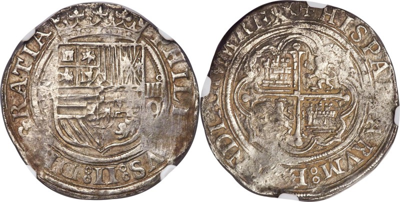 Philip II (1556-1598) Cob 4 Reales ND Mo-O AU53 NGC, Mexico City mint, KM36, Cal...