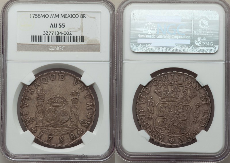 Ferdinand VI 8 Reales 1758 Mo-MM AU55 NGC, Mexico City mint, KM104.2.

HID098012...