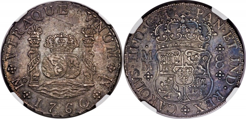 Charles III 8 Reales 1760 Mo-MM UNC Details (Environmental Damage) NGC, Mexico C...