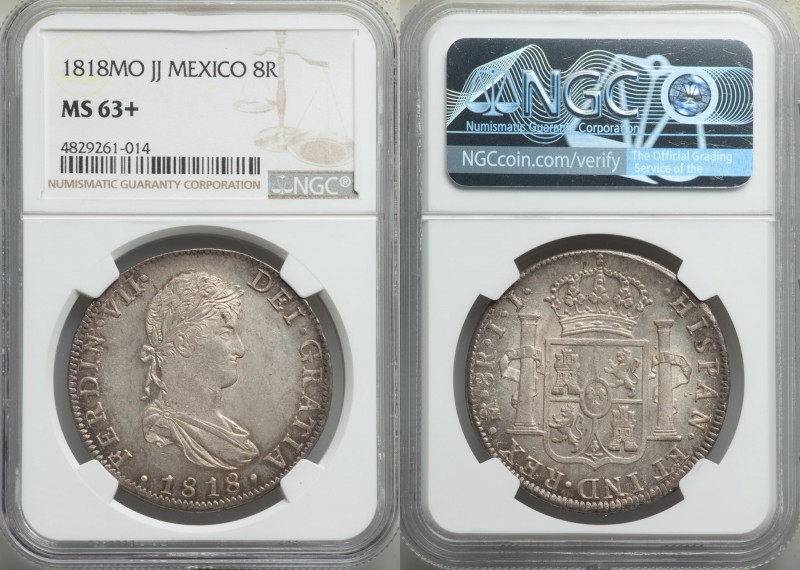 Ferdinand VII 8 Reales 1818 Mo-JJ MS63+ NGC, Mexico City mint, KM111. An attract...