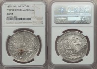 Republic 8 Reales 1825 Do-RL MS61 NGC, Durango mint, KM377.4, DP-Do02. Variety with period before "MEXICANA". Beautifully lustrous with a pleasing def...