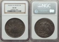 Republic 8 Reales 1825 Do-RL AU58 NGC, Durango mint, KM377.4, DP-Do02. Highly original with nearly full rim denticles, toned to a navy-steel and consi...