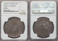 Republic 8 Reales 1843 Ga-JG AU55 NGC, Guadalajara mint, KM377.6, DP-Ga23 ("Rare"). Medal Axis. A handsome russet tone is expressed throughout, with a...