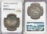 Republic 8 Reales 1894 Mo-AM MS62 Prooflike NGC, Mexico City mint, KM377.1, DP-Mo80. Beautiful prooflike, mirrored surfaces with a light burgundy tone...