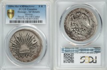 Republic Mint Error - Struck 5% Off Center 8 Reales 1894 Mo-AM XF Details (Damage) PCGS, Mexico City mint, KM377.1, DP-Mo80. Bearing a chopmark and so...
