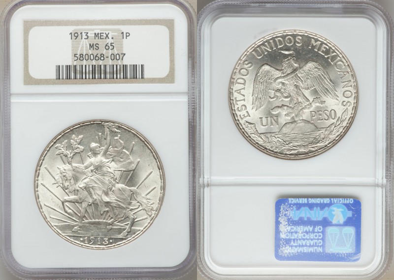 Estado Unidos "Caballito" Peso 1913 MS65 NGC, Mexico City mint, KM453. Blast whi...
