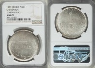 Chihuahua. Revolutionary Peso 1913 MS62+ NGC, KM611. 1 above Peso variety. A true Mint State, weakly struck as is usual yet with a full coverage of de...