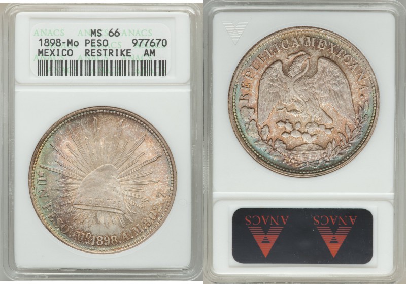 Republic silver Restrike Peso 1898 Mo-AM (1949) MS66 ANACS, San Francisco mint, ...