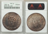 Holland. Provincial 3 Gulden 1800 MS64 ANACS, Dav-224. Absolutely magnificent toning, a stormy red and gold patina forming an iridescent coat to the o...