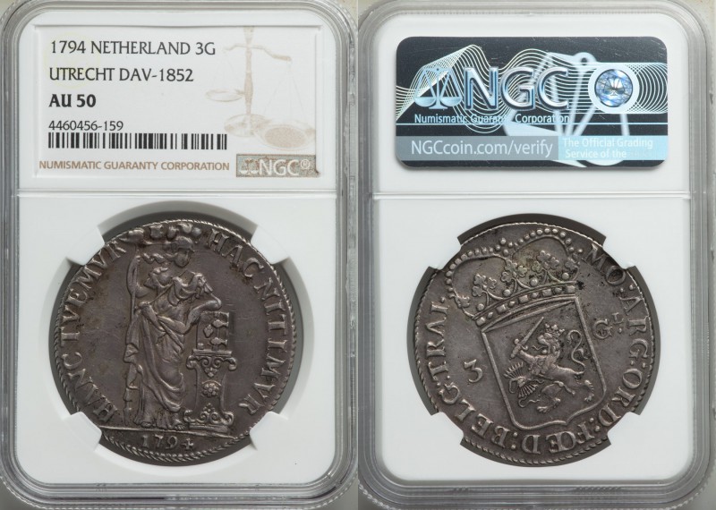 Utrecht. Provincial 3 Gulden 1794 AU50 NGC, KM117, Dav-1852. 

HID09801242017