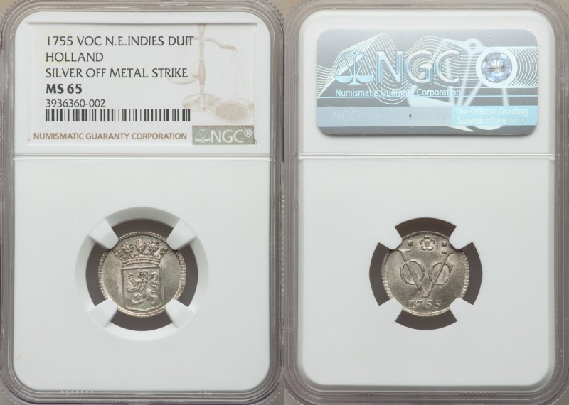 Dutch Colony. United East India Company silver Duit 1755 MS65 NGC, Dordrecht min...