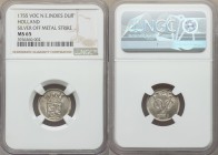 Dutch Colony. United East India Company silver Duit 1755 MS65 NGC, Dordrecht mint, KM70a, Scholten-99var (silver). A gorgeous gem off-metal striking, ...