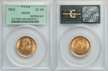 Oscar II gold 20 Kroner 1902 MS66 PCGS, KM355. Tied for finest graded across both NGC and PCGS. 

HID09801242017