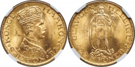 Haakon VII gold 20 Kroner 1910 MS64 NGC, KM376. Cartwheel luster, with just a few too many bag marks that prevent it from reaching hem Mint State stat...