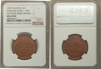 British Mandate Souvenir Token Mil 1927 MS63 Brown NGC, KMX-Tn1. This souvenir which incorporates an appropriate reproduction of a 1927 1 Mil coin of ...