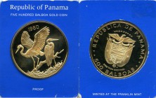 Republic gold Proof "Egrets" 500 Balboas 1980-FM, Franklin mint, KM70. Comes sealed in the original Franklin mint cardboard holder. AGW 0.5977 oz. 

H...