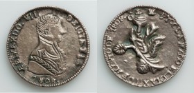 Ferdinand VII Proclamation Medal of 8 Reales 1808 UNC, Medina-323. A crudely produced cast proclamation medal of Ferdinand VII. The obverse features a...