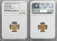 South Peru. Republic gold 1/2 Escudo 1838 CUZCO-MS AU Details (Mount Removed) NGC, Cuzco mint, KM173. Lustrous with noticeably reflectivity within the...
