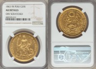 Republic gold 20 Soles 1863 LIMA-YB AU Details (Obverse Scratched) NGC, Lima mint, KM194. A lustrous example with gentle overall toning. Other than th...
