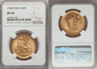 Republic gold 50 Soles 1960 MS66 NGC, Lima mint, KM230. A lovely specimen exhibiting bold shimmering luster and an overall honey-gold tone with slight...