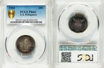 USA Administration Proof 20 Centavos 1903 PR66 PCGS, KM166. Delightfully toned, with shimmering glassy surfaces. From a mintage of 2,558 Proof example...