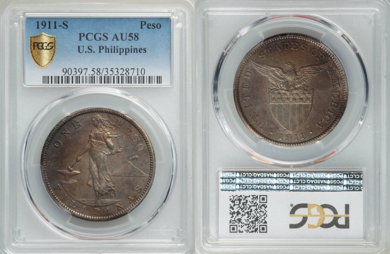 USA Administration Peso 1911-S AU58 PCGS, San Francisco mint, KM172. A better da...