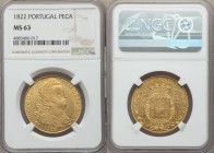 João VI gold 6400 Reis (Peça) 1822 MS63 NGC, Lisbon mint, KM364. Excellent bold strong with significant luster remaining.

HID09801242017