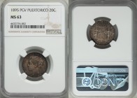 Spanish Colony. Alfonso XIII 20 Centavos 1895-PGV MS63 NGC, KM22. A problem-free coin with lovely old toning and abundant underlying luster. 

HID0980...