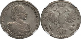 Peter I Rouble 1721-К VF30 NGC, Kadashevsky mint, KM157.5, Bit-476. Large rosette between dots above head. Slightly soft strike with surfaces displayi...