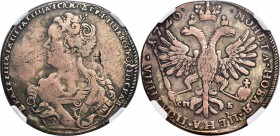 Catherine I Poltina (1/2 Rouble) 1726-CΠБ F12 NGC, St. Petersburg mint, KM174, Bit-51 (R). Bust left variety. A rather scarce variety for this minor t...