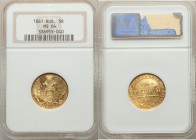 Nicholas I gold 5 Roubles 1841 CПБ-AЧ MS64 NGC, St. Petersburg mint, KM-C175.1, Bit-18. Gleaming mint luster with light reverse die breaks.

HID098012...